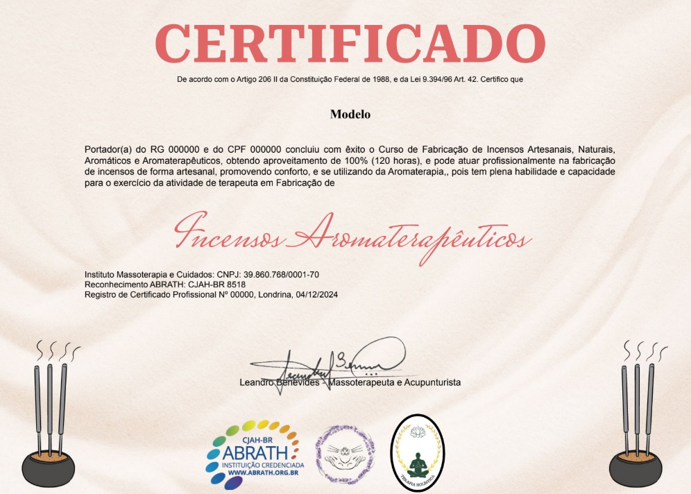 Modelo do certificado do curso de Incensos Artesanais