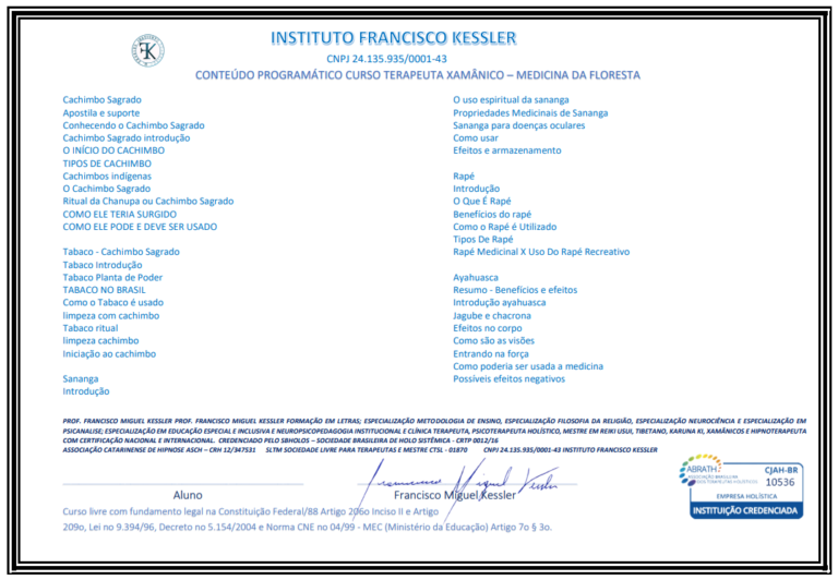 Verso do certificado de Terapeuta Xamânico