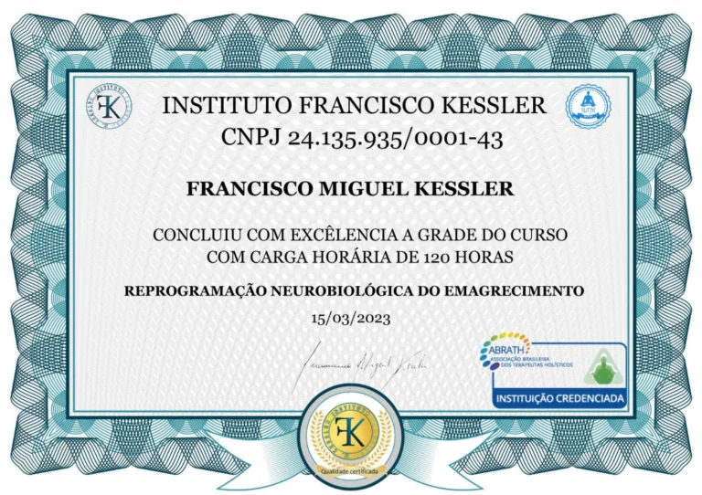 Certificado do curso de Reprogramação Neurobiológica do Emagrecimento
