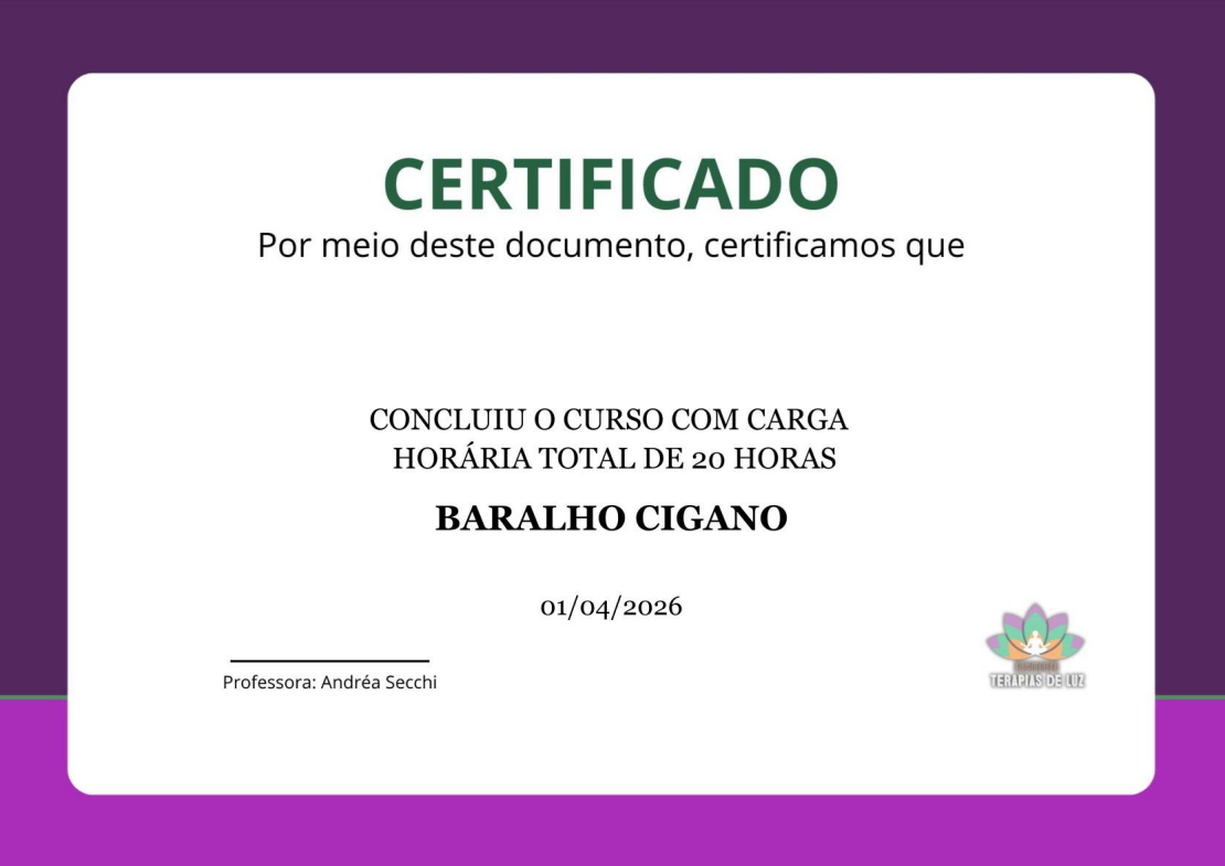 Modelo do certificado de conclusão do curso de Baralho Cigano